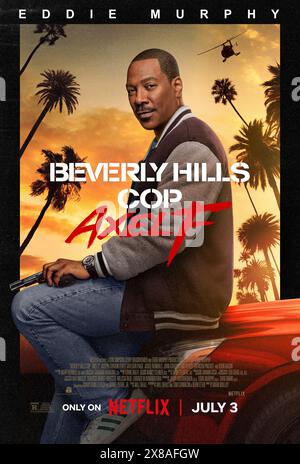 Beverly Hills Cop: Axel F (2024) diretto da Mark Molloy e interpretato da Joseph Gordon-Levitt, Eddie Murphy e Kevin Bacon. Axel Foley torna a Beverly Hills dopo che sua figlia è stata minacciata per una riunione di famiglia che include i vecchi amici John Taggart e Billy Rosewood per scoprire una cospirazione. Poster di un foglio USA.***SOLO PER USO EDITORIALE*** credito: BFA / Netflix Foto Stock