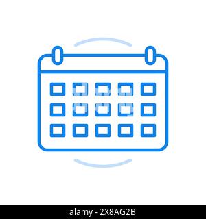 Icona della linea vettoriale del calendario da tavolo. Pratico organizzatore di programmi con progettazione delle informazioni. Giorni e mesi con note sull'attuazione del piano di lavoro impostato. Tim Illustrazione Vettoriale