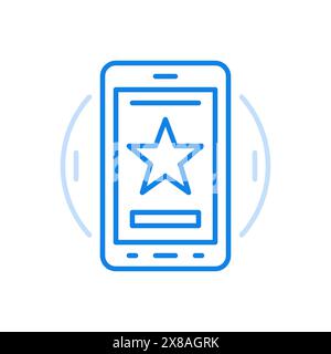 Icona della linea vettoriale di valutazione dell'app Web. Voto online per il miglior servizio. Stella sullo schermo dello smartphone. Premio brillante per il lavoro positivo di pubblicità online Illustrazione Vettoriale