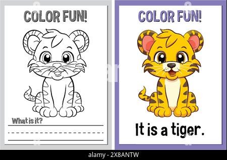 Pagine da colorare per bambini, con una tigre Illustrazione Vettoriale