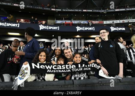 MELBOURNE, AUSTRALIA. 24 maggio 2024. Nella foto: Tifosi del Newcastle Utd durante la settimana calcistica globale amichevole tra il club inglese Newcastle United e l'Australian ALeague Allstars al Marvel Stadium di Melbourne, Australia. Crediti: Karl Phillipson/Alamy Live News Foto Stock