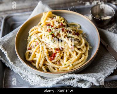 spaguetti alla carbonara Foto Stock