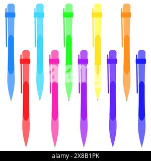 Set di penne multicolore su sfondo bianco. Illustrazione vettoriale. Illustrazione Vettoriale