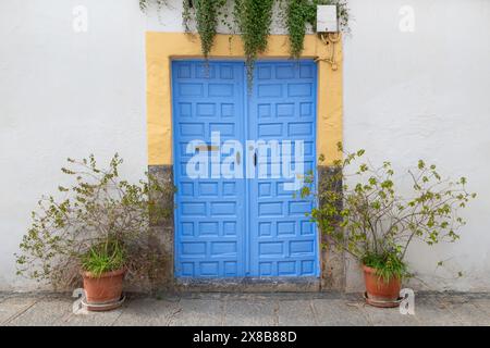 Porta dipinta di blu a Cordova in Spagna Foto Stock