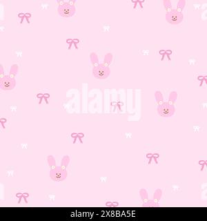 Illustrazione di coniglietto, nastro su sfondo rosa pastello per la stampa di animali, motivo femminile, panno per bambini, confezione regalo, confezione, tessuto, carta da parati, sfondo Illustrazione Vettoriale