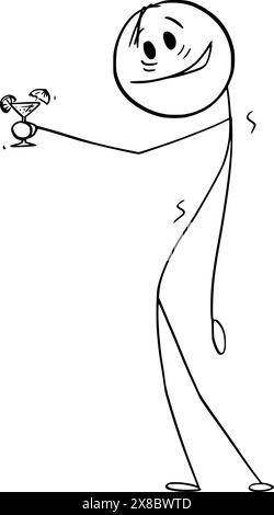 Persona sorridente ubriaca che regge un bicchiere di vino o una bevanda, personaggio vettoriale o illustrazione del personaggio. Illustrazione Vettoriale