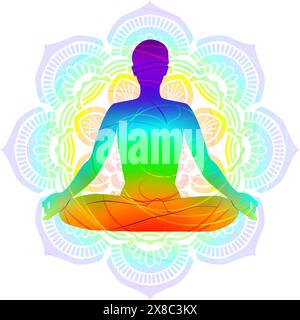 Silhouette colorata di donna che pratica la posa yoga di Ardha Padmasana. Mezza posa di Lotus. Difficoltà principianti. Illustrazione vettoriale isolata Illustrazione Vettoriale