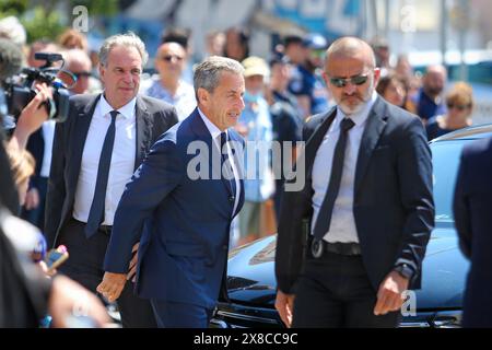 Marsiglia, Francia. 23 maggio 2024. Nicolas Sarkosy, ex presidente della repubblica francese, visto durante il funerale. Il funerale di Jean-Claude Gaudin, ex sindaco di Marsiglia per un quarto di secolo, è stato celebrato giovedì 23 maggio a Marsiglia. Molte personalità, in particolare i politici, sono venuti a rendergli omaggio. Credito: SOPA Images Limited/Alamy Live News Foto Stock