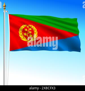 Eritrea, bandiera ufficiale nazionale ondulata, paese africano, illustrazione vettoriale Illustrazione Vettoriale