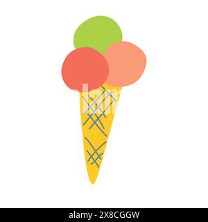 Icona del gelato. Illustrazione piatta del gelato Ball nel cono. Icona vettoriale estiva colorata per il Web design. Cartoon Tasty dessert isolato su bianco Illustrazione Vettoriale