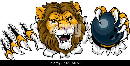 Lion Bowling Ball Animal Sports Team Mascot Illustrazione Vettoriale