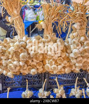 Grandi pacchetti di spezie all'aglio essiccate al Farmers Market in Turchia Foto Stock