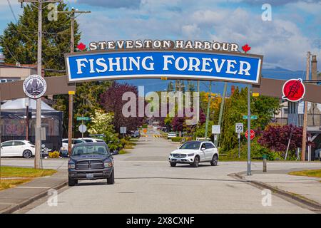 Cartello all'ingresso di Steveston Harbour nella British Columbia Canada Foto Stock