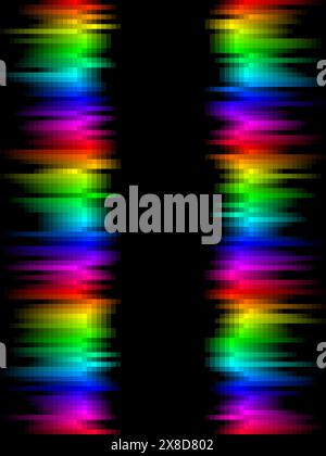 Sfumatura a strisce arcobaleno con motivi a mosaico quadrati, sfondo nero, sfondo grafico vettoriale o opuscolo Illustrazione Vettoriale