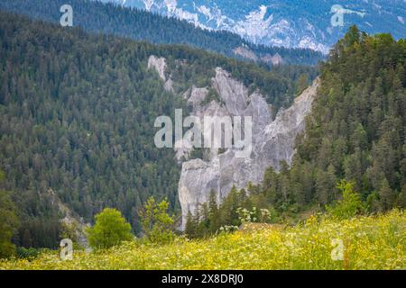 Guida attraverso le Alpi lungo il Rheinschlucht Foto Stock