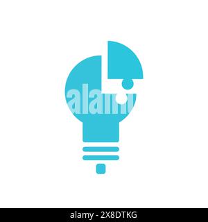 Un pezzo di puzzle. Lampadina con puzzle. Icona Risolvi problema. Pezzo mancante. Dal set di icone blu. Illustrazione Vettoriale
