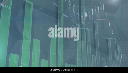 Grafici verdi e rossi che visualizzano le tendenze di mercato sullo schermo Foto Stock