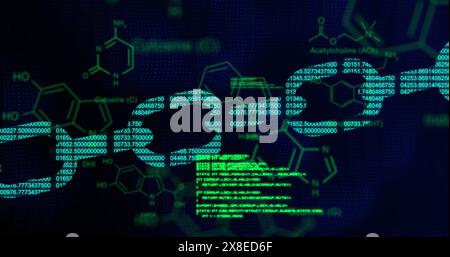 Diversi team di scienziati che analizzano i dati su più schermi Foto Stock