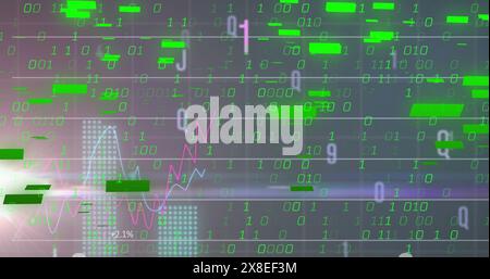 Immagine dell'elaborazione dei dati statistici, modifica di numeri e alfabeti su sfondo grigio Foto Stock