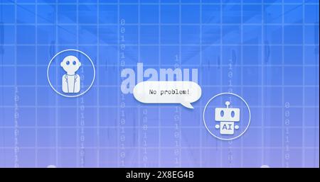 Immagine delle icone dell'intelligenza artificiale e dell'elaborazione dei dati su server informatici Foto Stock