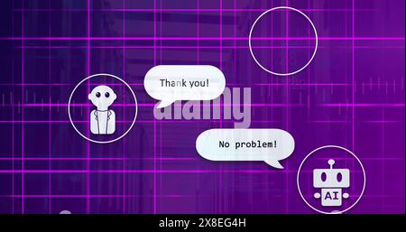 Immagine delle icone dell'intelligenza artificiale e dell'elaborazione dei dati su server informatici Foto Stock