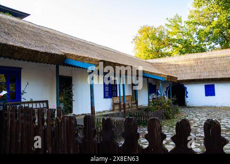 Vecchia casa tradizionale al Museo del Villaggio Dimitrie gusti, un museo all'aperto a Bucarest, Romania Foto Stock
