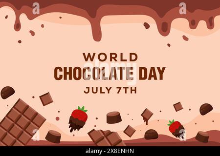 illustrazione dello sfondo della giornata mondiale del cioccolato in un design piatto Illustrazione Vettoriale