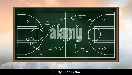 I diagrammi su sfondo nero mostrano la strategia di basket Foto Stock