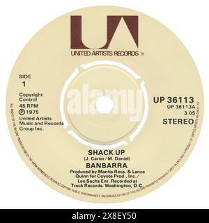 UK 45 giri funk 7' singolo di Shack by Banbarra sull'etichetta United Artists del maggio 1976. Composta da J. Carter e M. Daniel e prodotta da Lance Quinn. Foto Stock