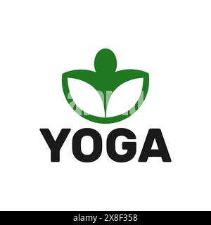 modello logo yoga, due foglie con un modello di logo spa astratto della testa Illustrazione Vettoriale