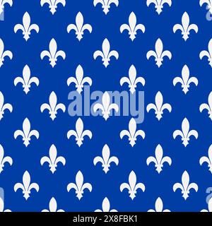 Fantasia Royal Lily senza cuciture. Provincia canadese del Quebec background. Modello vettoriale Fleur de Lys per carta da imballaggio, carta da parati, tessuto, ecc. Illustrazione Vettoriale