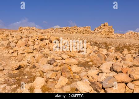 Rovine del castello dei crociati Montreal, Shoubak, Shobak o Shawbak in Giordania, Medio Oriente Foto Stock