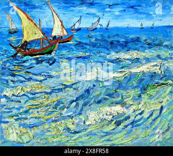 Seascape at Saintes-Maries (Vista del Mediterraneo) 1888 (Pittura) dell'artista Gogh, Vincent van (1853-90) olandese. Illustrazione Vettoriale