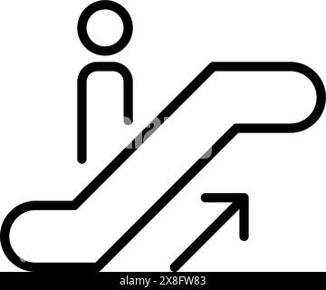 Persona in piedi sulla scala mobile che sale. Scale mobili verticali. Icona del vettore pixel Perfect Illustrazione Vettoriale