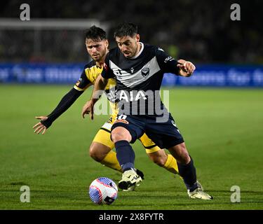 25 maggio 2024; Industree Group Stadium, Gosford, NSW, Australia: A-League Football, Finals Series, Grand Final, Central Coast Mariners contro Melbourne Victory; Bruno Fornaroli di Melbourne Victory Credit: Action Plus Sports Images/Alamy Live News Foto Stock