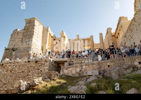 I Propilei, l'Acropoli di Atene Atene (Athina), il centro di Atene, Grecia Foto Stock