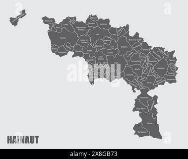 La mappa amministrativa della provincia di Hainaut con le etichette, Belgio Illustrazione Vettoriale