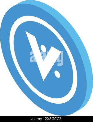 Badge verificato di colore blu brillante con un segno di spunta bianco per uno stato utente sicuro e affidabile Illustrazione Vettoriale