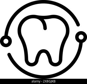 Semplice icona in bianco e nero che raffigura un dente all'interno di un anello dello stetoscopio, simboleggia la cura dentale Illustrazione Vettoriale