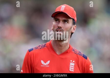 Edgbaston, Birmingham, Regno Unito. 25 maggio 2024. 2nd Mens Vitality T20 Cricket International, Inghilterra contro Pakistan; Reece Topley of England Credit: Action Plus Sports/Alamy Live News Foto Stock