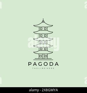 Icona del logo della linea del tempio della Pagoda disegno modello vettoriale Illustrazione Vettoriale