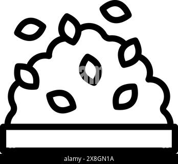 Icona a forma di linee bianche e nere con una ciotola di riso ricoperta di fagioli Illustrazione Vettoriale