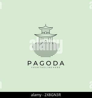 Immagine vettoriale del modello dell'icona del logo del tempio di Pagoda japan Illustrazione Vettoriale