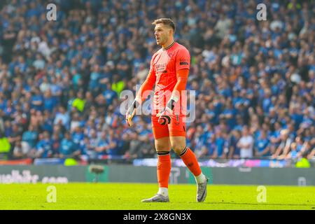 Glasgow, Regno Unito. 25 maggio 2024. Il Celtic ha vinto la Scottish Cup, all'Hampden Park di Glasgow, in Scozia, nel Regno Unito dopo che Adam Idah ha segnato per il Celtic in 90 minuti. Callum McGregor, capitano del Celtic e Brendan Rodgers, allenatore del Celtic, accettò la Coppa. Crediti: Findlay/Alamy Live News Foto Stock