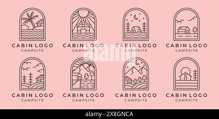set di disegni in stile cottage o cabina design minimalista con logo vettoriale semplice Illustrazione Vettoriale