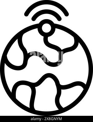 Illustrazione vettoriale moderna di un'icona di connettività globale in bianco e nero che simboleggia la tecnologia di comunicazione delle reti Internet in tutto il mondo. Con un design grafico semplice Illustrazione Vettoriale