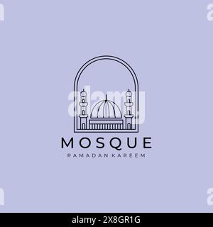 Emblema minimale della Moschea Ramadan Kareem Vector Line Art Logo, illustrazione del concetto Moslem Mubarak Illustrazione Vettoriale