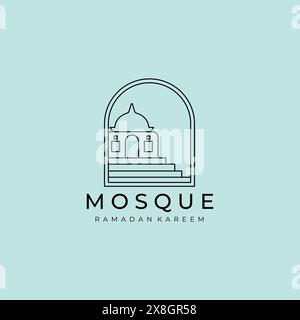 Logo di illustrazione d'arte della linea di design vettoriale della Moschea piatta islamica Illustrazione Vettoriale