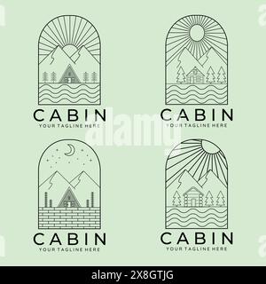 cabina line art design vettoriale minimalista con logo Illustrazione Vettoriale