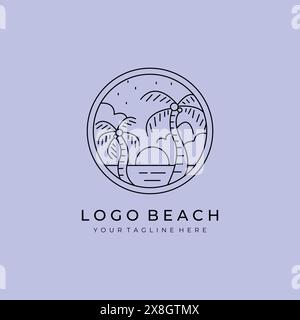design minimalista del modello di illustrazione vettoriale con logo tropicale island line art Illustrazione Vettoriale